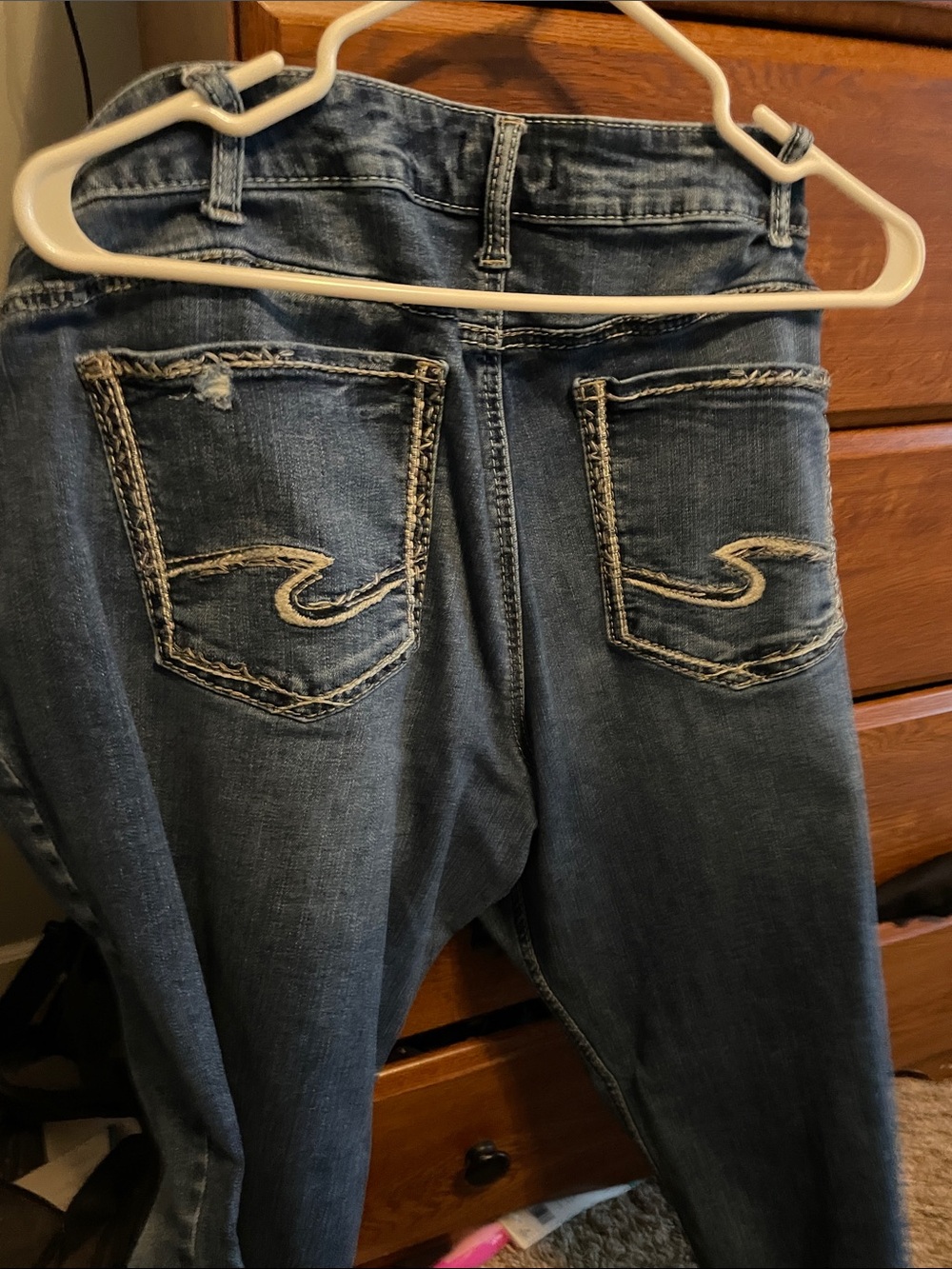 Silvers Dark Blue Women's Jeans with Distressed Pocket Stitching